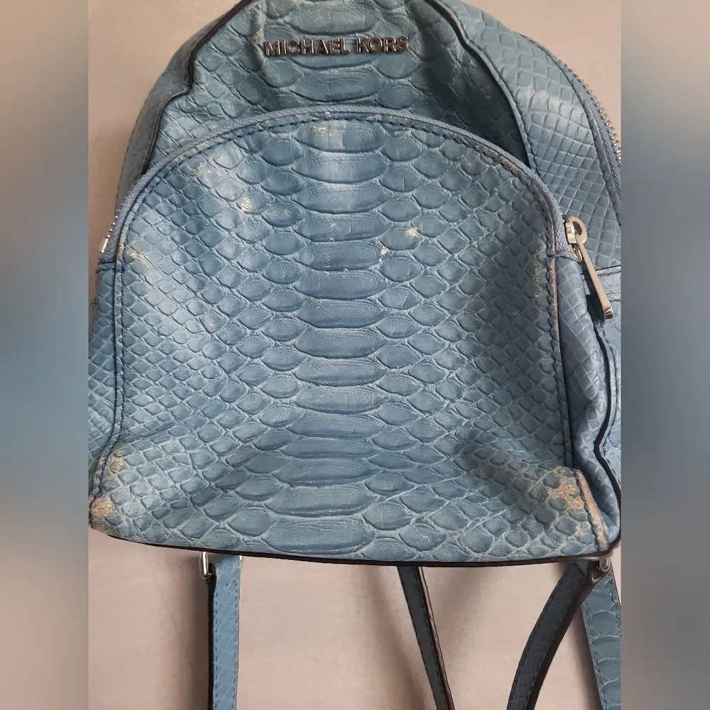 Michael Kors Blue Mini Backpack Abbey Croc Embossed Fair Condition 8x8